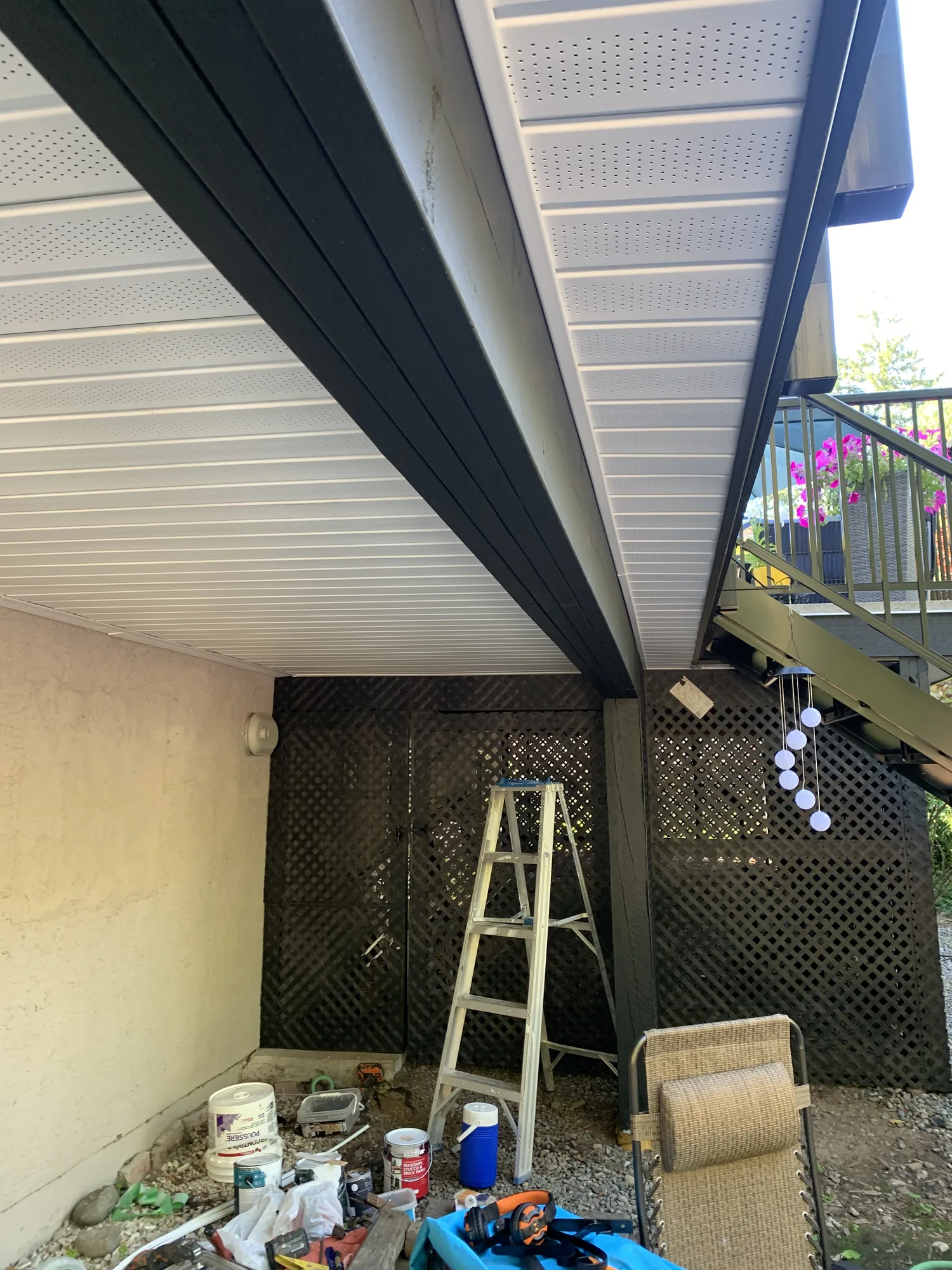 Under-deck and covered patio repair work in progress