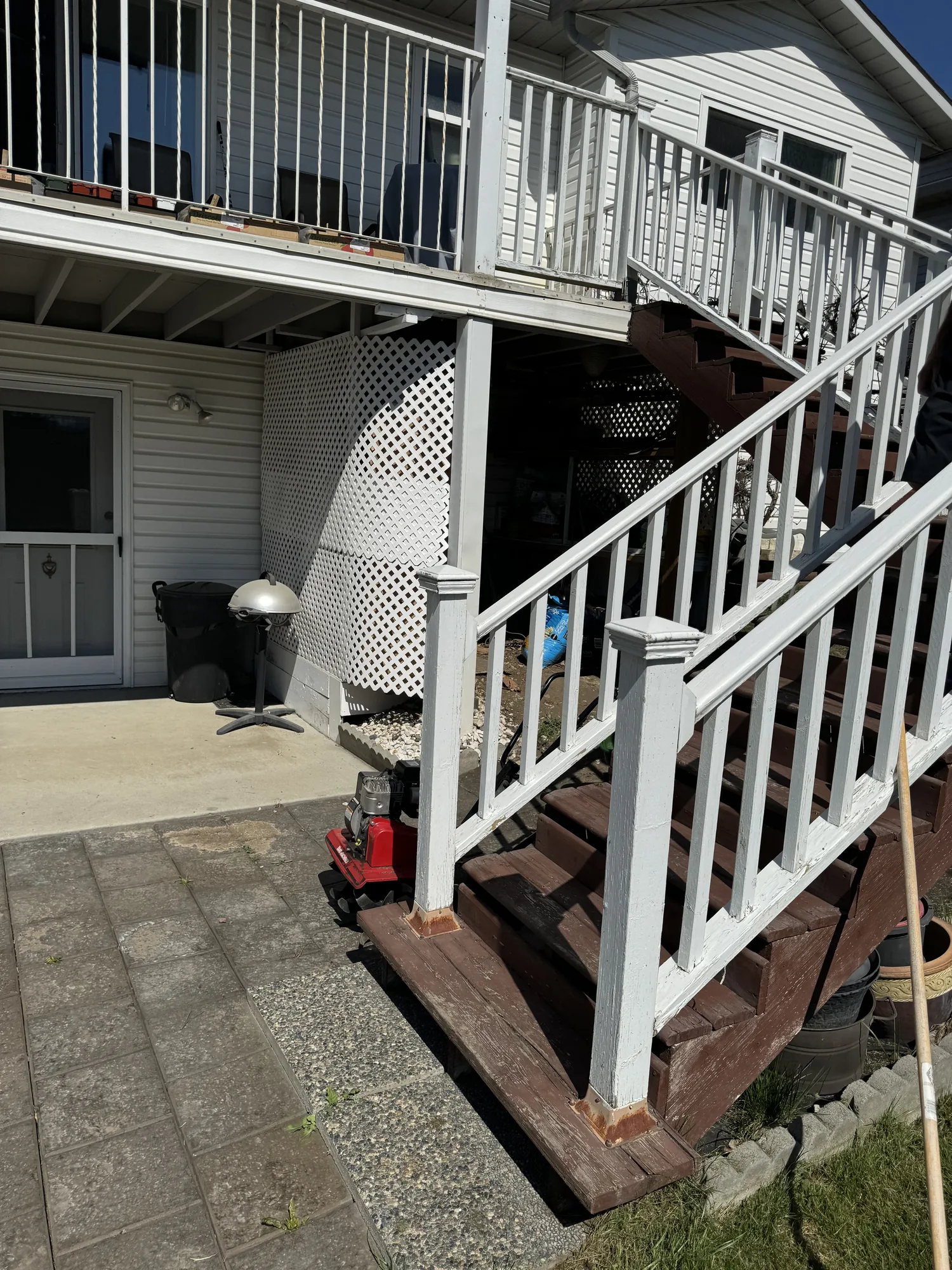 Finished raised deck with white railing