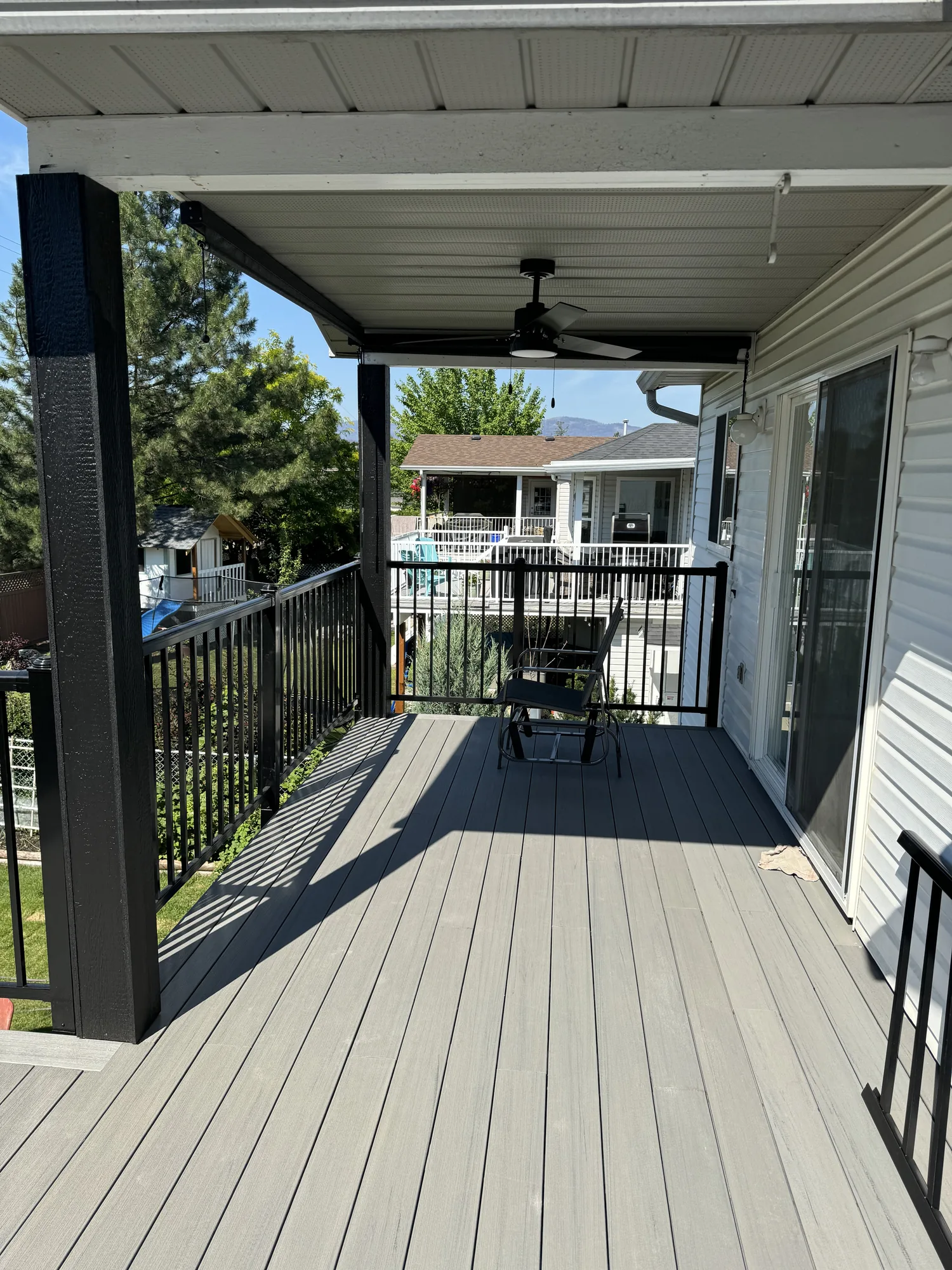 Finished grey composite deck walkway
